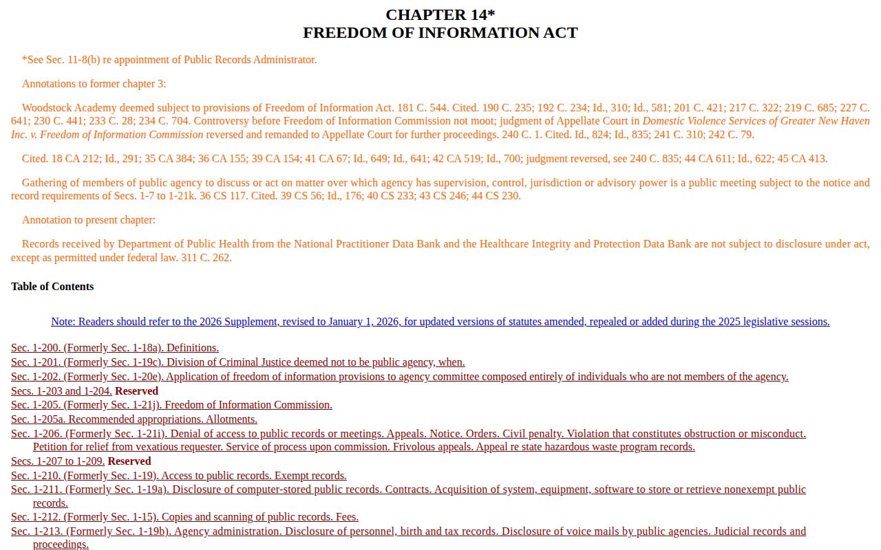Connecticut public-record law chapter covering arrest-record access