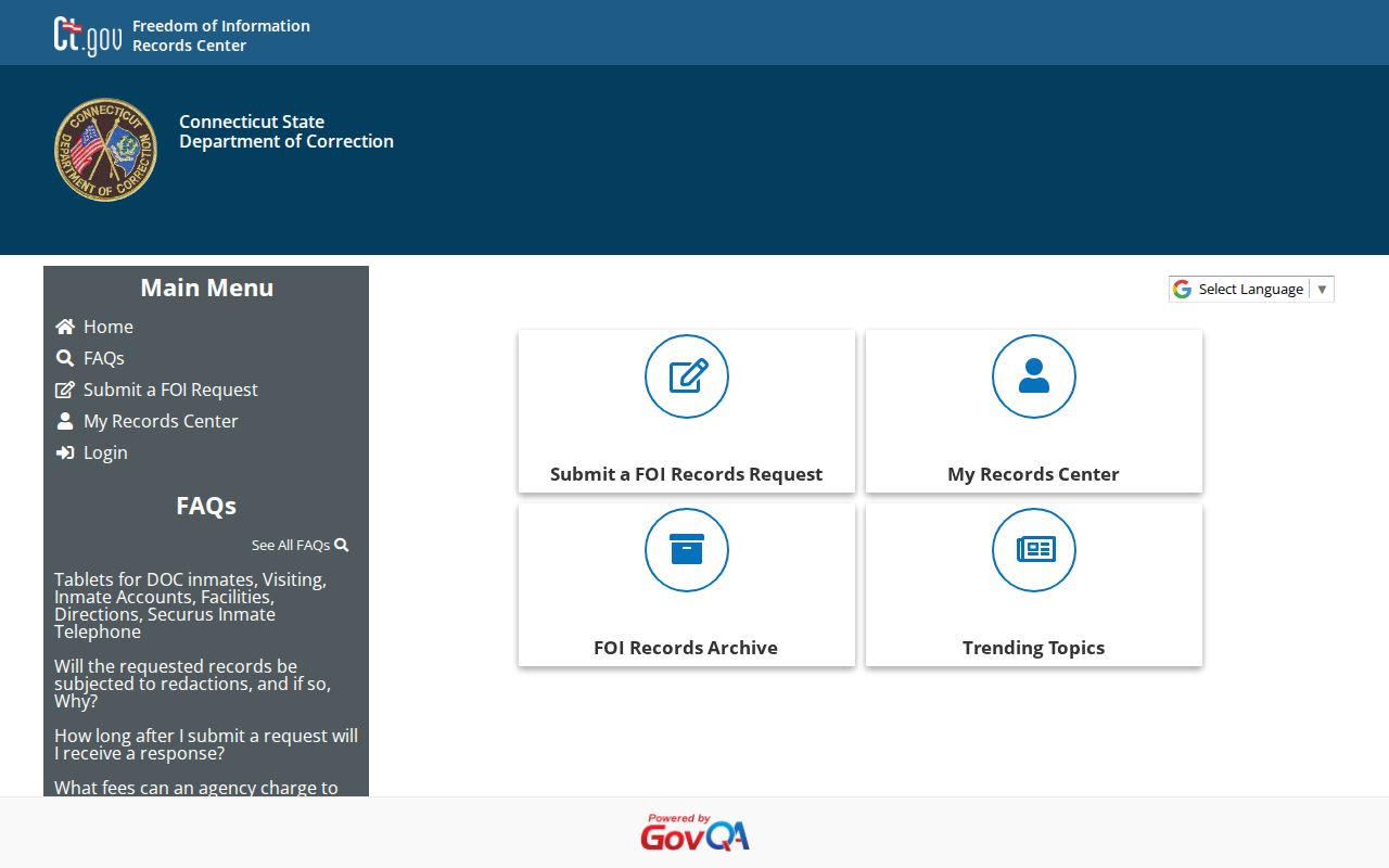 Connecticut DOC online records and photograph request portal