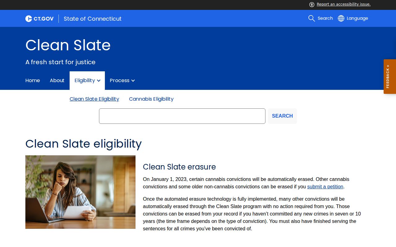 Connecticut Clean Slate eligibility information for criminal-record erasure